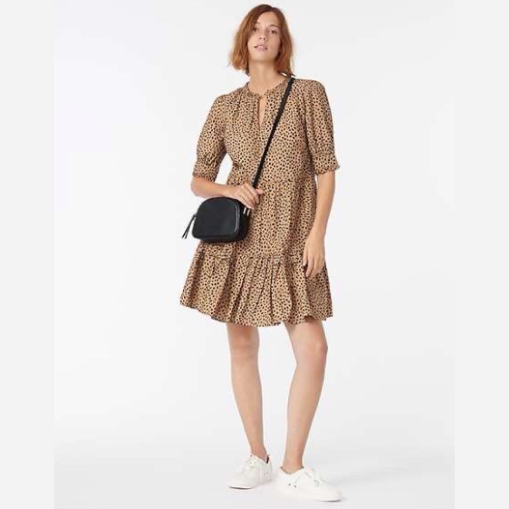 J.Crew Ruffleneck tiered popover dress in leopard dot Size S